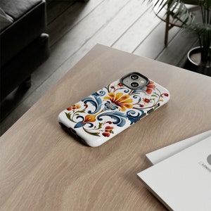 Traditional Norwegian Rosemaling Phone Case - Elegant Folk Art Design Cover - Nordic Style Floral Pattern - Unique Norway Heritage Gift