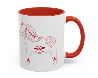 Szwedzki kubek z koniem Dala: Skandynawska filiżanka do kawy w stylu folk art