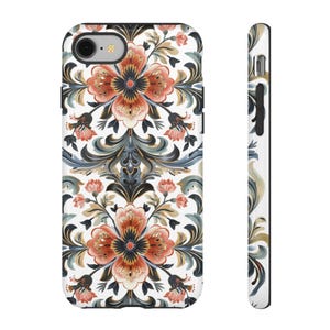 Nordic Charm Rosemaling Phone Case - Scandinavian Folk Art - Trendy Devices - Unique Gift - Floral - Botanical - Vintage Looking -