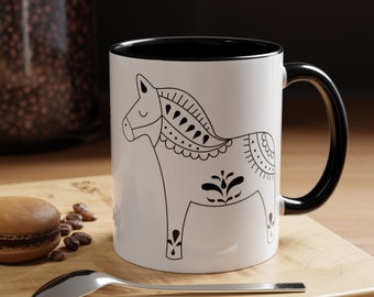 Szwedzki kubek z koniem Dala: Skandynawska filiżanka do kawy w stylu folk art