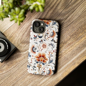 Rosemaling Phone Case - Traditional Norwegian Folk Art Style - Durable Custom Floral Protective Cover - Unique Scandinavian Design