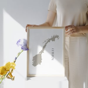 Norwegen Karte Digitaldruck - Modernes skandinavisches Land Kunstwerk - Minimalistische norwegische Wanddekoration - Norwegen Wand Kunst Druck - Digitaldruck