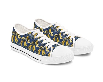 Bunte Bananenfrucht-Low-Top-Sneaker für Damen | Lebhafte, verspielte Design-Schuhe, weiße, schwarze Sohle, lustige, stilvolle Schuhe