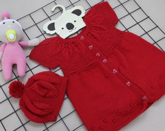 Christmas dress, red baby cardigan Knitted baby cardigan Hand knitted baby jacket Newborn baby gift Baby Boy cardigan Baby Girl cardigan