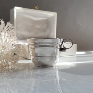 Birth and baptism tumbler in silver metal, vintage French