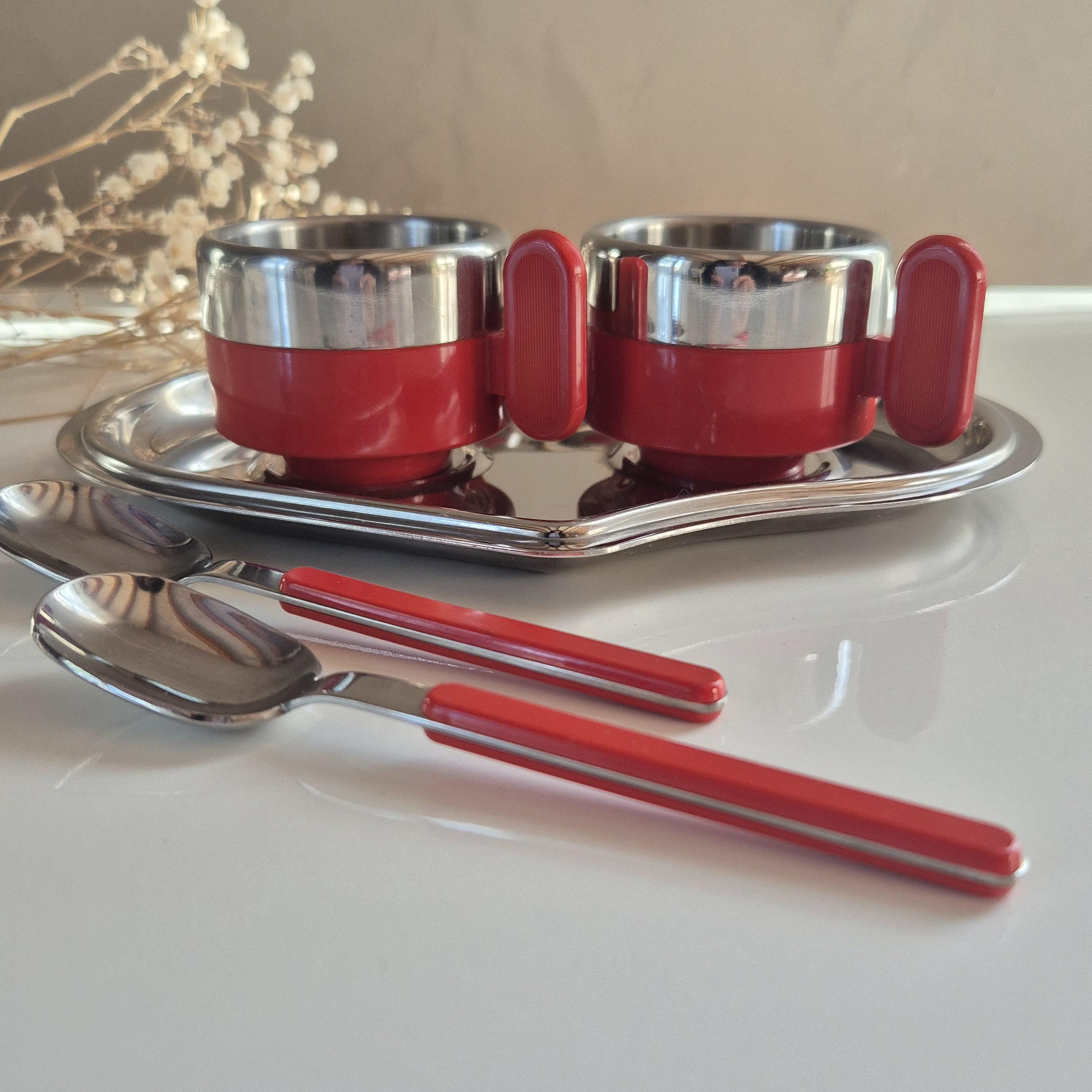 MORINOX 2 Espresso Cups With Spoons and Heart-shaped Tray, Italian