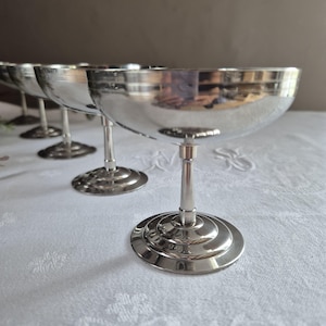 5 Remy Letang ice cream cups, stainless steel Parisian dessert cups. Vintage French bistro cafes from the 1970s.