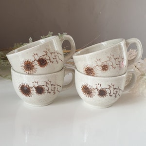 4 vintage Sarreguemines France coffee cups in stoneware, thistle decor