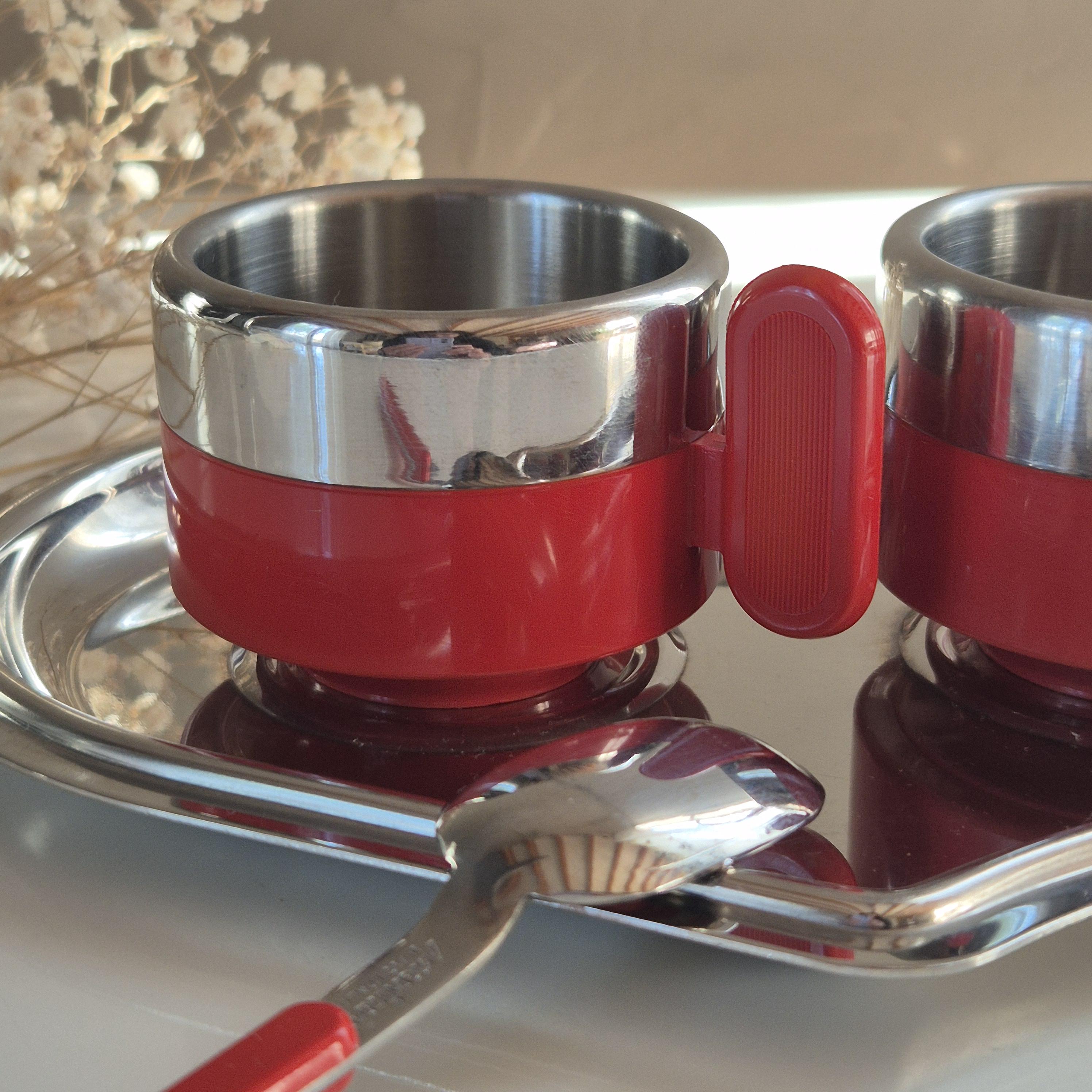 MORINOX 2 Espresso Cups With Spoons and Heart-shaped Tray, Italian