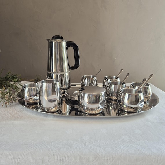 AMC Art Design Stainless Steel Coffee Set, 6 Espresso Cups, 1