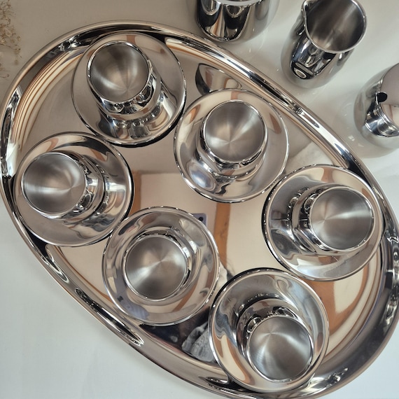 AMC Art Design Stainless Steel Coffee Set, 6 Espresso Cups, 1