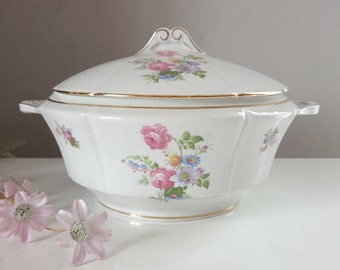 Sopera vintage con motivos florales, porcelana francesa vintage
