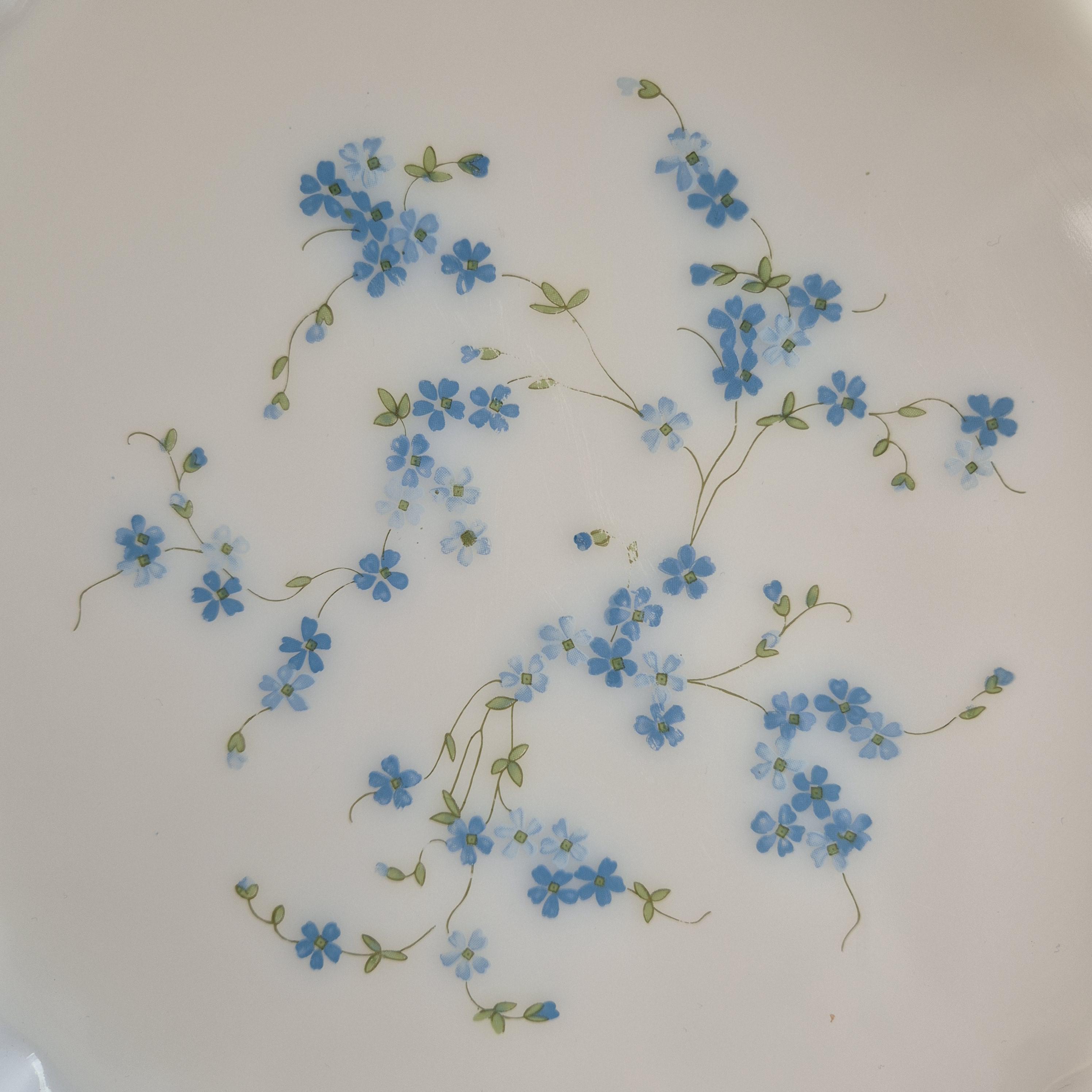 Lot De 3 Ramequins Vintage Arcopal, Motif Myosotis, Bleu, En Opaline