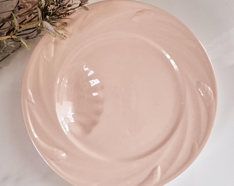 Lot of 6 pink ceramic plates, for asparagus, vegetables, Digoin Sarreguemines vintage antique France.