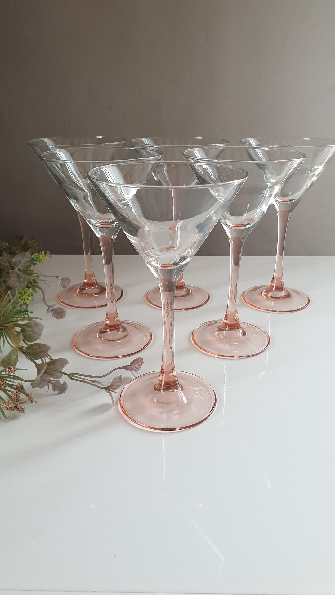 6 Vintage French Cocktail Glasses, Pink Stemmed Glasses Etsy