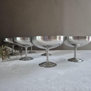 Set of 6 XXL Remy Letang ice cream cups, large format, stainless steel Parisian dessert cups. Vintage French bistro cafes from the 70s.