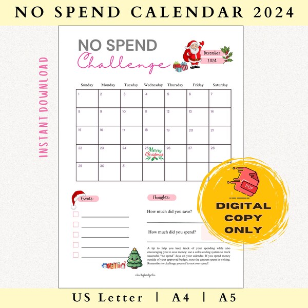 No Spend Calendar Etsy