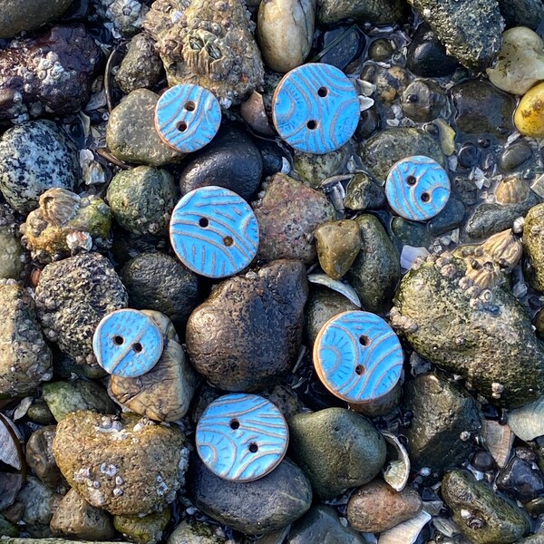 Turquoise Glaze Over Red Clay, Textured Buttons