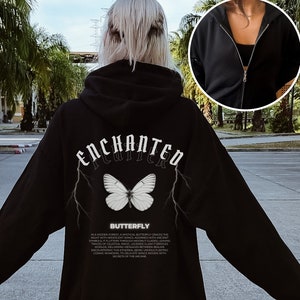 Enchanted Flutter Butterfly Full Zip Up Hoodie, Fairy Core, Fairycore Cottagecore Clothes, Whimsigothic Aesthetic, Oversized Sweatshirt, Y2k