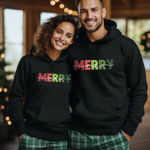 Merry Mr and Merry Mrs Matching Sweatshirts, Cozy Christmas Matching Newlywed Hoodies, Mr and Mrs Matching Christmas Pajama Tops for Couples