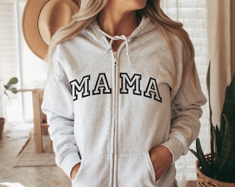 Varsity Mama Sweatshirt, Breastfeeding Friendly Full Zip Up Mama Hoodie, Gift for New Mom, First Mothers Day Gift, Trendy New Mama Sweater