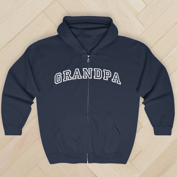 Varsity Grandpa Full Zip Up Hoodie, Grandpa Collegiate Zip-up Sweatshirt, Grandpa Sweater, Father's Day Gift, Pregnancy Announcement Grandpa