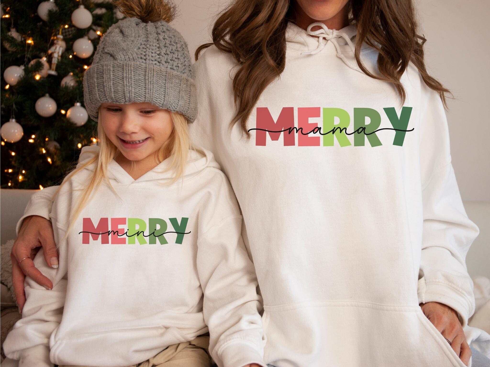 Merry Mama and Merry Mini Matching Sweatshirts, Cozy Christmas Matching Mommy and Me Hoodies, Mom and Me Outfit, Mama Mini Matching Sweaters