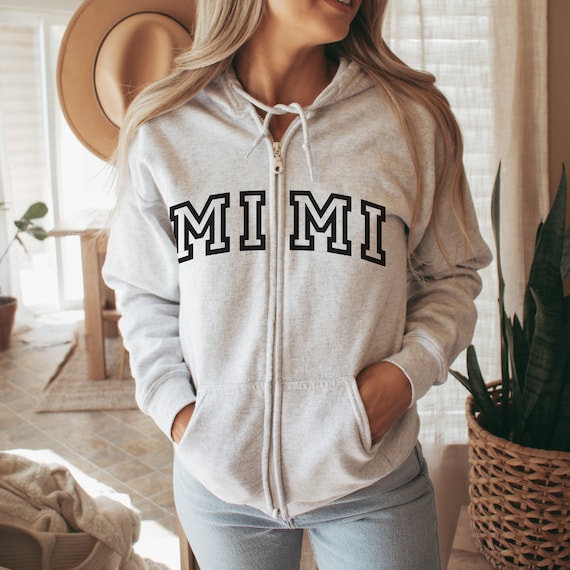 Varsity Mimi Full Zip up Hoodie Grandma Mimi Collegiate Zip up Sweatshirt Mimi Sweater Mothers Day Gift Pregnancy Announcement Grandma Etsy