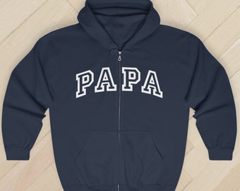 Varsity Papa Full Zip Up Hoodie, Grandpa Papa Collegiate Zip-up Sweatshirt, Papa Sweater, Father's Day Gift, Pregnancy Announcement Grandpa