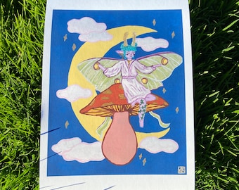 Luna the Moon Fairy Print/ Fairy Art / Celestial Art