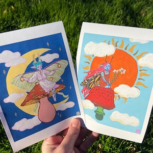 Sola the Sun Fairy and Luna the Moon Fairy Print/ Fairy Art / Celestial Art / LGBTQ+ Art