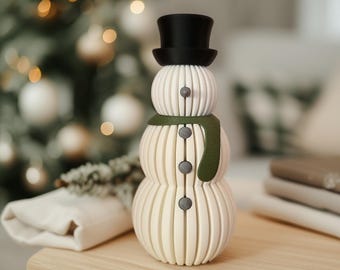 Muñeco de nieve navideño impreso en 3D | Figura invernal escandinava | Idea de regalo decorativa moderna | Decoración navideña nórdica | Navidad