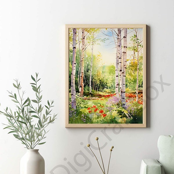 Printable WallArt || Spring Green Forest Watercolor Painting | Instant Download | Water Color Paint,Wall Art | Wall Decor WallArt |