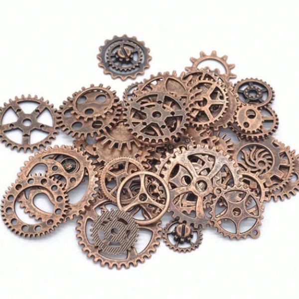 15pcs Mixed Size & Style Antique Red Copper Steam Punk Gear Shaped DIY Jewelry Making Accessory