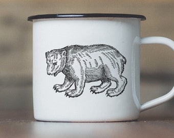 Bear Metal Coffee Cup, 12oz Enamel Mug, Rustic Camping Mug