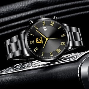 Men's Metal Roman Numeral Watch With date and Metal Bracelet
