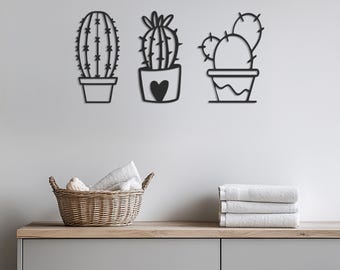 Cactus Wall Decor Set, Modern Minimalist Cactus Metal Wall Art, Succulent Plant Wall Hanging, Boho Living Room Bedroom Kitchen Home Decor