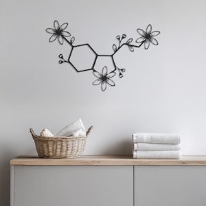 Serotonin Molecule Wall Art, Floral Chemical Wall Decor, Science Wall Hanging, Metal Molecular Art, Serotonin Decor for Home and Office