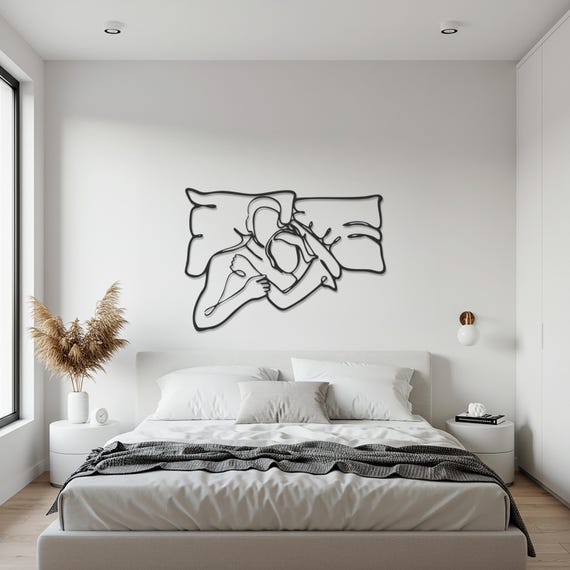 Abstract Couple Metal Wall Art, Romantic Bedroom Wall Decor, Modern Line Art Sculpture, Minimalist Love Design, Wedding or Anniversary Gift