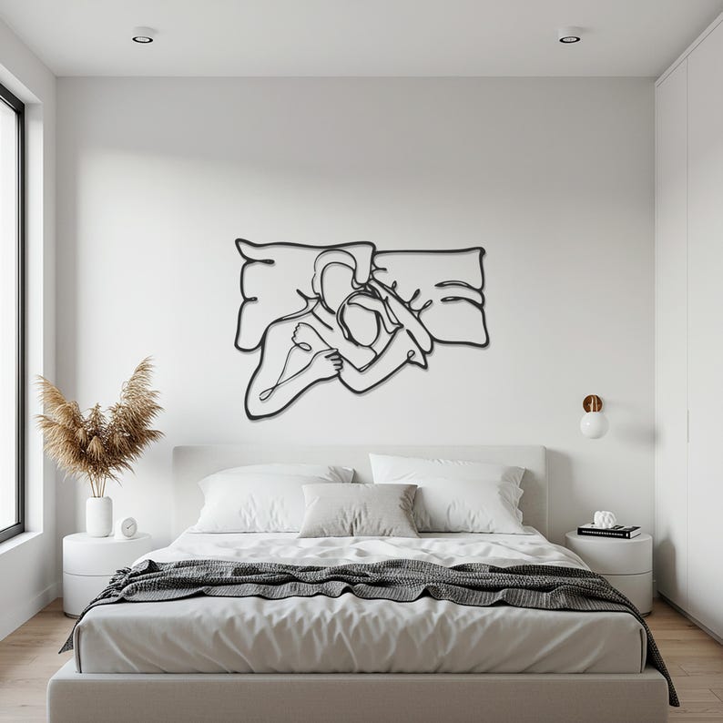 Abstract Couple Metal Wall Art  Romantic Bedroom Metal Decor, Modern Line Art Sculpture for Couples, Anniversary or Wedding Gift