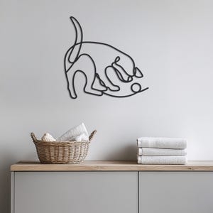 Metal Cat Wall Art, Modern Line Art Kitty Decor, Minimalist Cat Silhouette Wall Sculpture for Pet Lovers, Playful Feline Wall Sign, Wall Art