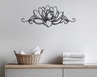 Art mural en métal fleur de lotus, décoration de salle de yoga, tenture murale bohème zen, enseigne florale en métal inspirée du mandala, décoration murale nature, art mural
