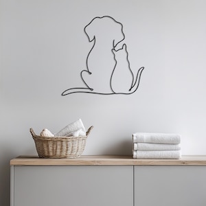Dog and Cat Line Art Metal Wall Decor, Minimalist Pet Silhouette Art, Pet Lover Gift, Modern Home Accent for Living Room or Bedroom,Wall Art