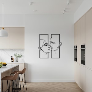 Romantic Couple Line Art Wall Decor, Set of 2 Modern Minimalist Panels, Elegant Metal Wall Art, Abstract Love Silhouette for Home