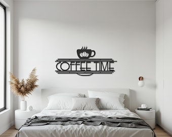 Coffee Time Metal Wall Art, Modern Café Inspired Steel Sign for Kitchen or Coffee Corner, Minimalist Home Decor and Barista Gift Idea