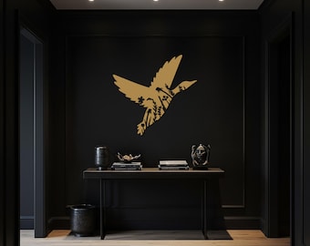 Décoration murale oiseau en métal, silhouette d'oiseau en vol avec motif floral, décoration murale nature moderne, décoration artistique de cuisine et d'espace de vie