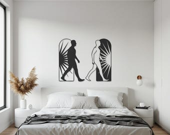 Zwart-wit silhouet metalen muurkunst, tweecijferig wandelontwerp, moderne minimalistische geometrische muursculptuur voor hedendaags decor