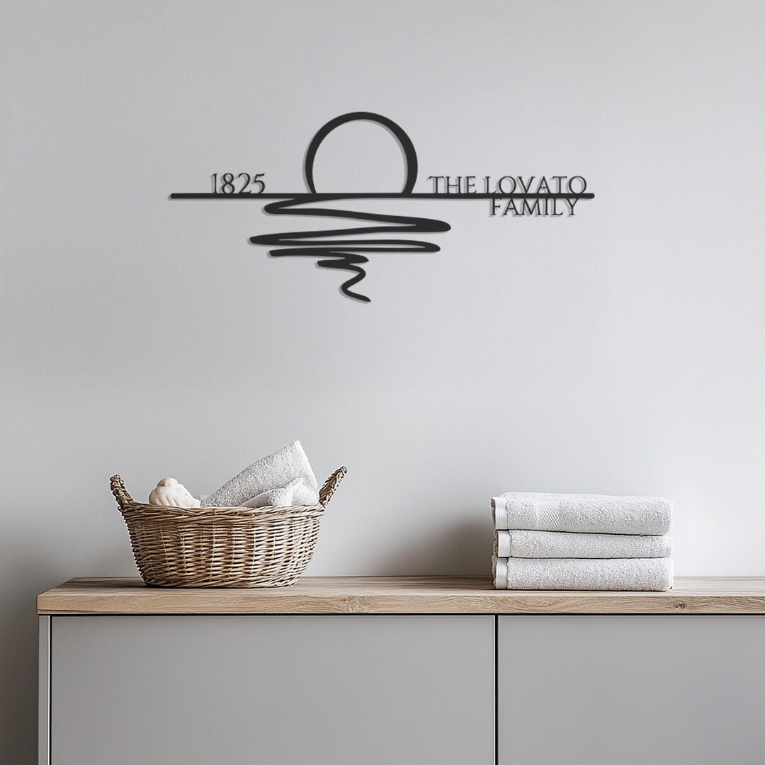 Custom Family Name Metal Wall Art With Sun and Waves Design, Modern ...