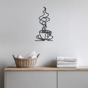 Coffee Cup Metal Wall Art, Coffee Bar Wall Decor, Modern Wire Line Art for Kitchen, Cafe Wall Hanging, Coffee Lover Gift, Metal Artwork