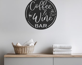 Enseigne murale en métal pour café et bar à vin, déco amateur de café, art mural amateur de vin, cuisine, bar, café, enseigne de bar maison, décoration en métal rustique